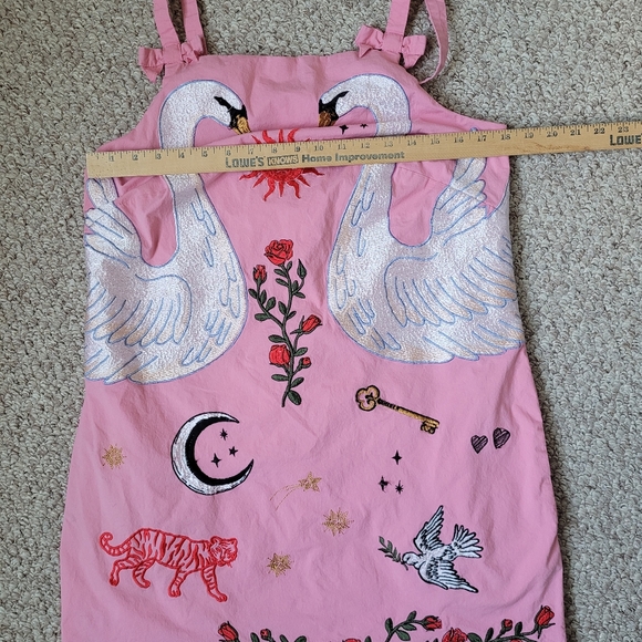 Anthropologie Embroidered Mini Cotton Dress.  Swans On The Front - Picture 13 of 13